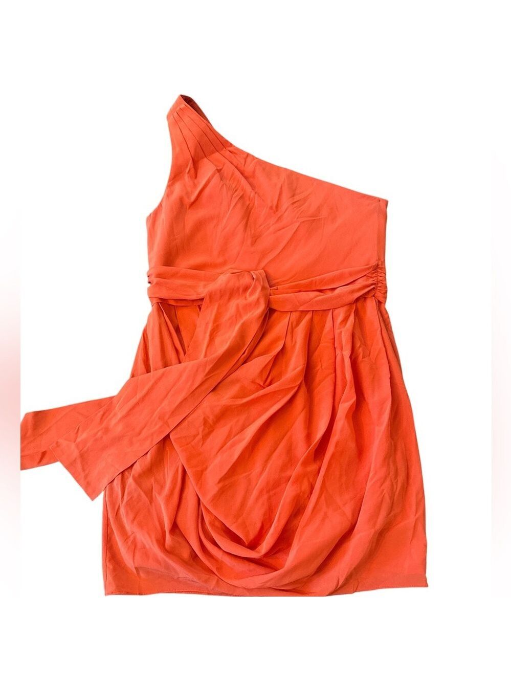 Alice + Olivia Vibrant Orange Silk One-Shoulder Draped Mini Dress Size 10 - Picture 3 of 8